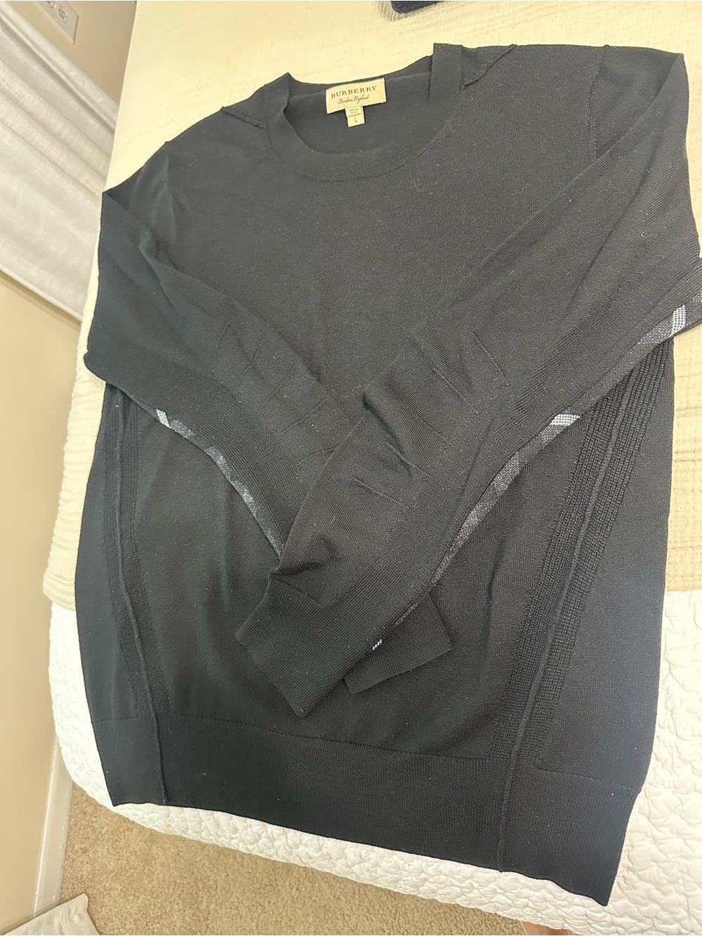 Burberry Men's Black Crewneck Sweater with Subtle Side Panel